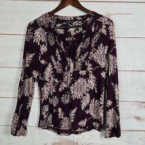 Lucky Brand Plum Floral Boho Blouse Women’s Long Sleeve V-Neck Peasant Top